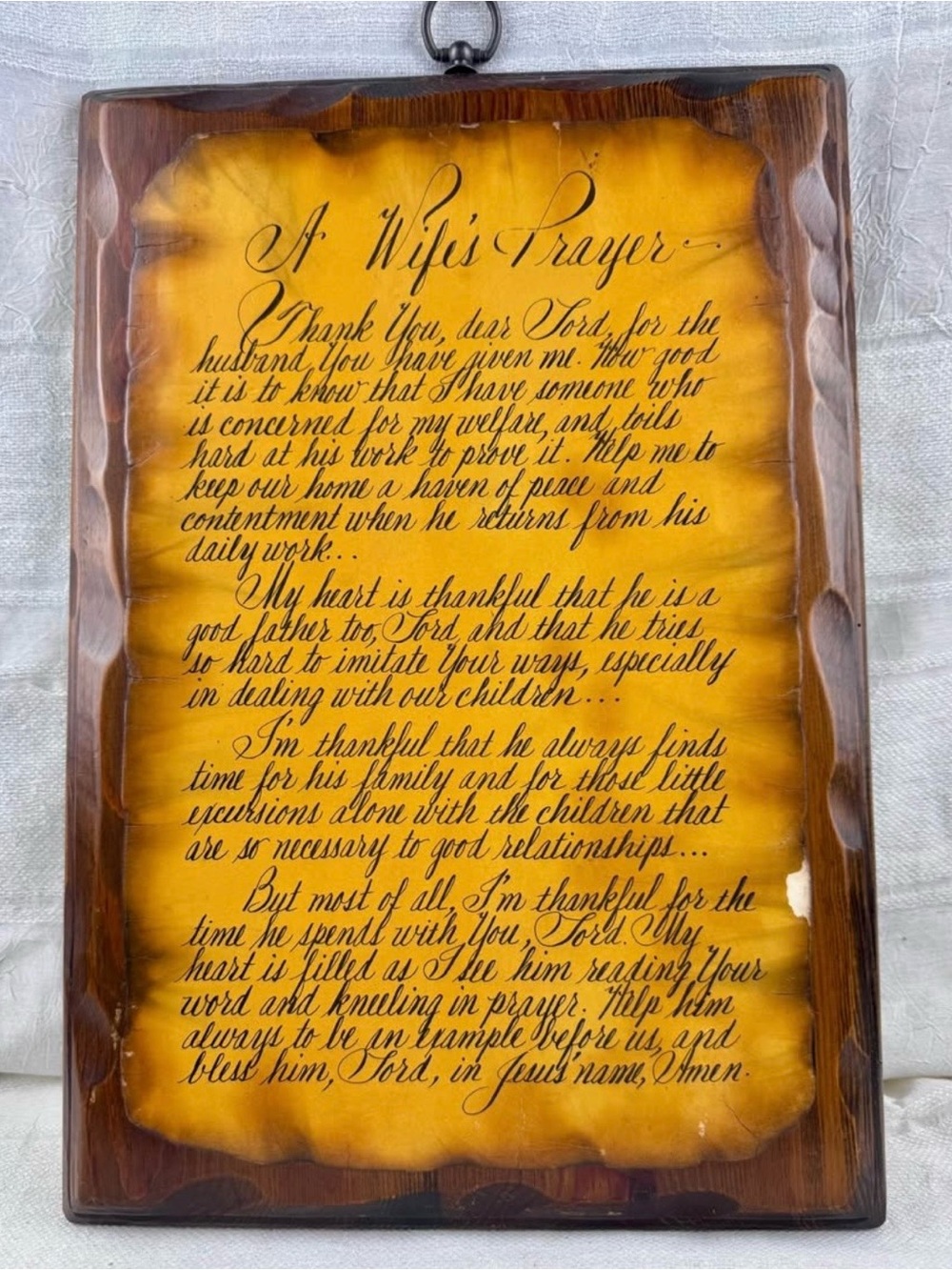 VTG Lacquered Decoupage Wooden A Wife’s Prayer Dedicated To Husband Folk Art